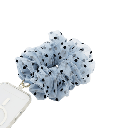 Polka Dot Tulle Blue Scrunchie —  Phone Wristlet - US 07964